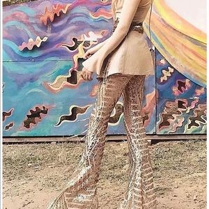 Rose gold sequin flare pants. Size M